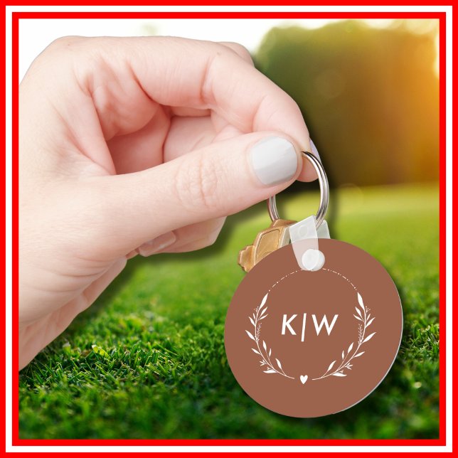Chaveiro Terracotta e White | Monograma de Iniciais Moderno (Terracotta and White | Modern Initials Monogram Keychain)