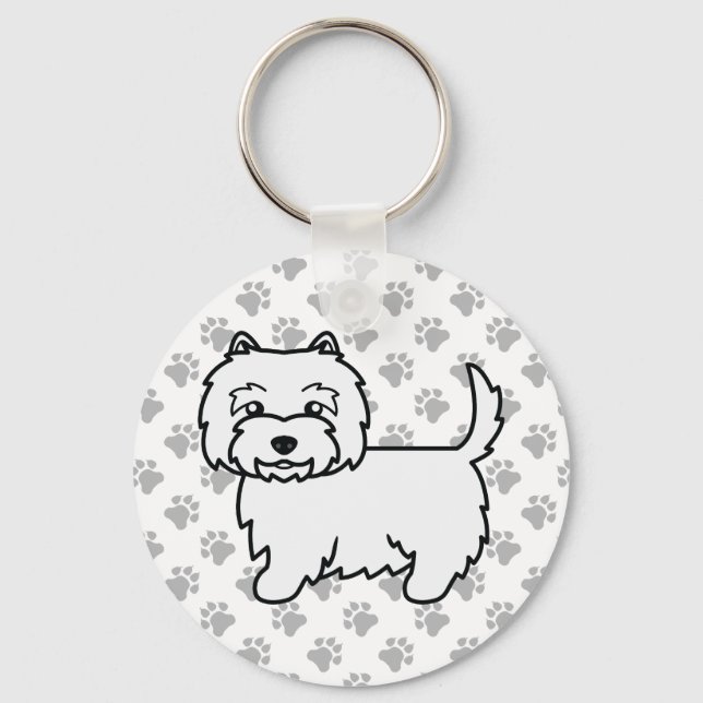 Chaveiro Terrier Branco do West Highland Cartoon Cão & Pata (Frente)