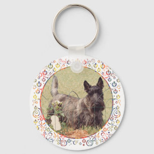 Chaveiro Terrier Escocês Brindle com Rosas