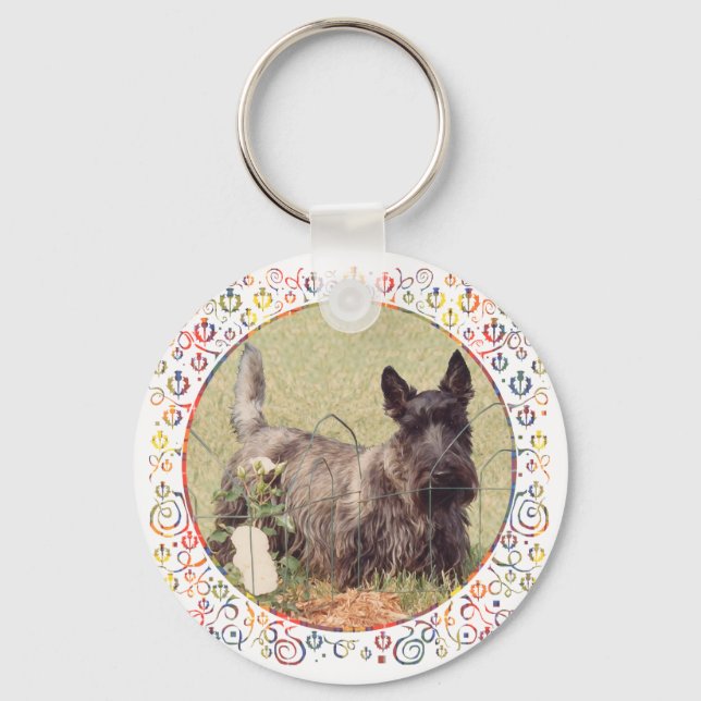 Chaveiro Terrier Escocês Brindle com Rosas (Frente)
