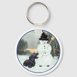 Chaveiro Terrier Escocês Feliz & Boneco de Neve