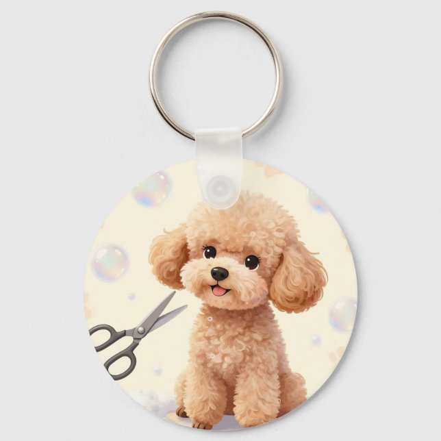 Chaveiro Tesoura de Bolhas de Higiene para Poodles Fofos  (Frente)
