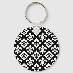 Chaveiro Teste padrão branco preto da flor de lis