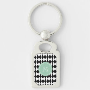 Chaveiro Teste padrão branco preto do Harlequin, monograma