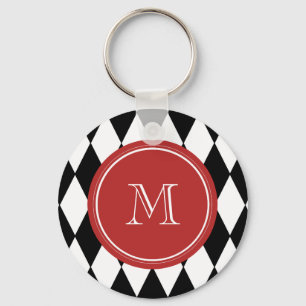 Chaveiro Teste padrão branco preto do Harlequin, monograma