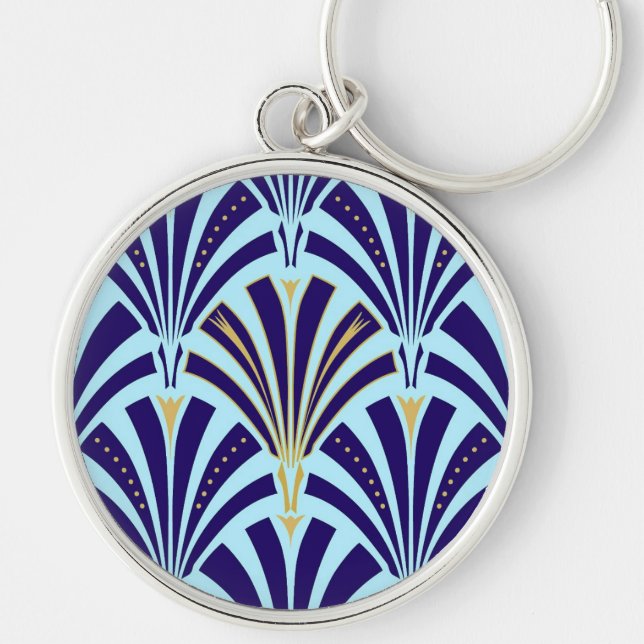 Chaveiro Teste padrão do fã do art deco - cobalto e (Frente)