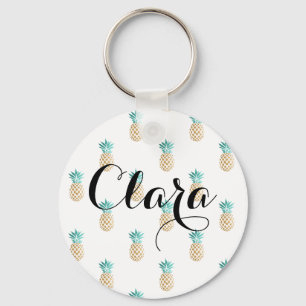 Chaveiro teste padrão fresco tropical do abacaxi do ouro d