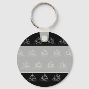 Chaveiro Teste padrão preto e branco do navio de pirata