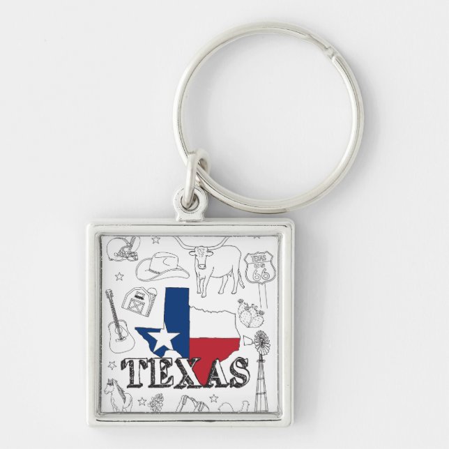 Chaveiro Texas Illustration Doodles do Texas Pattern (Frente)