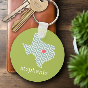 Chaveiro Texas Love com coração personalizado e nome da f