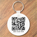 Chaveiro Texto de código QR personalizado Negócios brancos<br><div class="desc">Carregue um código QR, adicione texto e crie facilmente seu chaveiro personalizado. Clique em PERSONALIZAR AINDA para alterar a cor de fundo ou a cor do texto. Você pode TRANSFERIR este DESIGN em outros produtos do Zazzle e ajustá-lo ao ajustado da maioria dos itens do Zazzle. Os designs Standard Studio...</div>