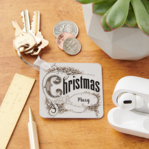 Chaveiro Texto de Natal Antigo com Bordas Ornamentadas