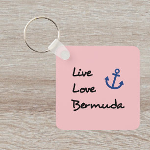 Chaveiro Texto de Script do Live Love Bermuda com Âncora
