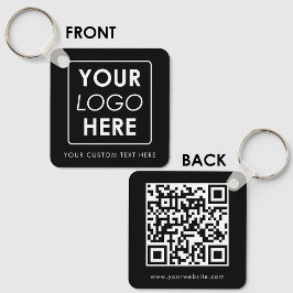 Chaveiro Texto do logotipo comercial Código QR preto duplo