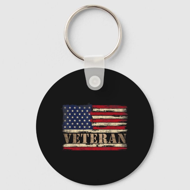 Chaveiro Texto em negrito veterano retrô Bandeira dos EUA D (Frente)