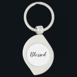 Chaveiro Texto personalizado branco-preto abençoado, bonito<br><div class="desc">Abençoado,  preto e branco,  o chaveiro bonitinho da caligrafia personalizada. Elegante,  design moderna. Texto personalizável.</div>