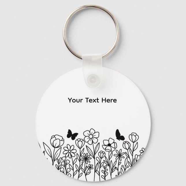 Chaveiro Texto Personalizado com Flores (Frente)