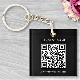 Chaveiro Texto Personalizado de Código QR Moderno Preto Bra