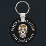 Chaveiro Texto Personalizado Halloween Açúcar Crânio La Pap<br><div class="desc">Texto Personalizado Halloween Açúcar Crânio La Papai noel Muerte chaveiro</div>