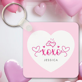 Chaveiro Texto Personalizado XOXO Foto Corações Cor-de-Rosa