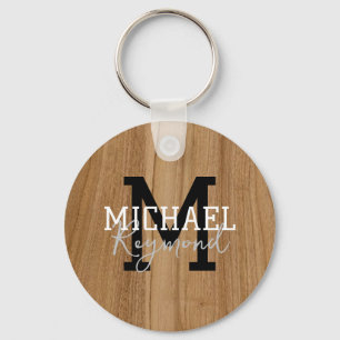 Chaveiro Textura de madeira Estilo de País Monograma Russo 