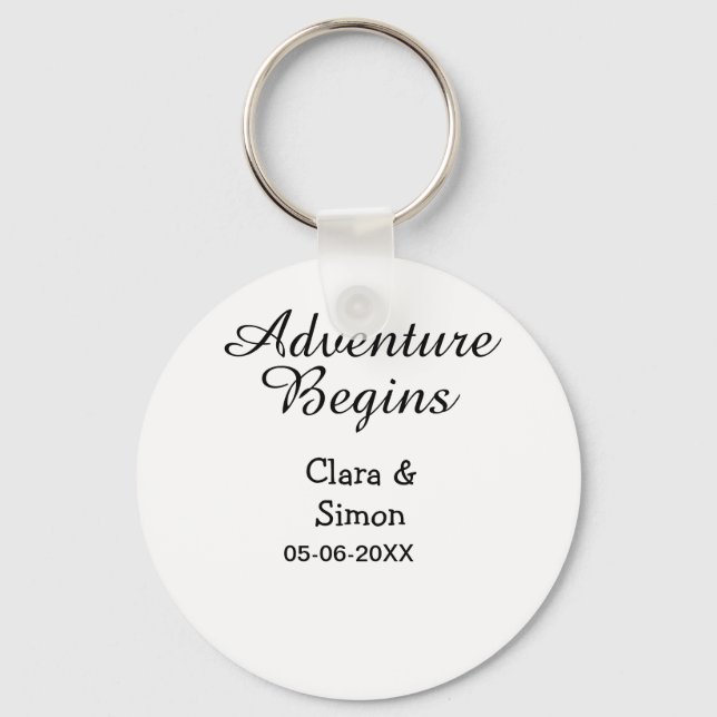 Chaveiro The adventure begins wedding couple name datsimple (Frente)