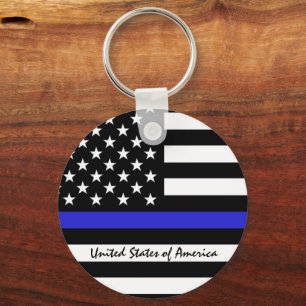 Chaveiro Thin Blue Line e polícia de bandeira americana / e