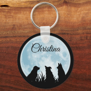Chaveiro Three Dogs at Night Custom Text