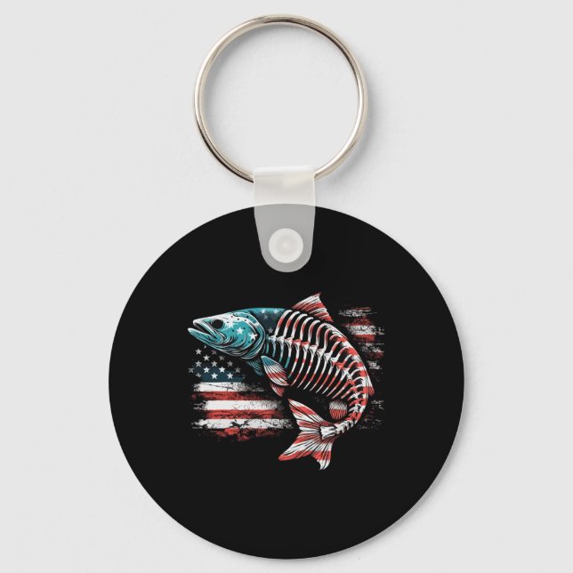 Chaveiro Tie Dye Skeleton Salmon American 4 De Julho Fish (Frente)