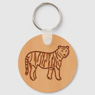 Chaveiro Tiger silhouette engraved on wood design