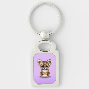 Chaveiro Tigre adorável Cub do bebê no roxo