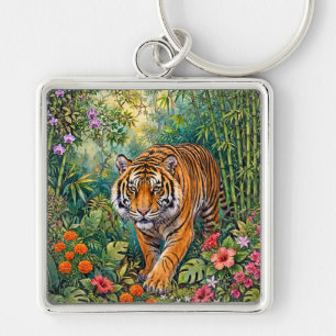 Chaveiro Tigre de Bengala Vibrante Selva de Bambu