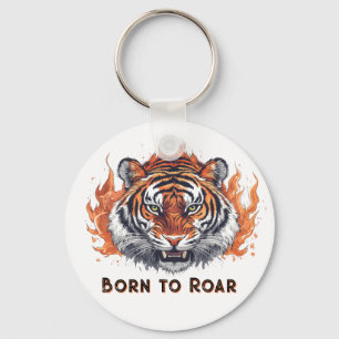 Chaveiro Tigre Feroz com Chamas - Texto Personalizável