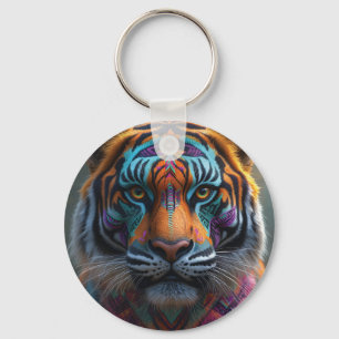 Chaveiro Tigre Majestoso com Tinta Tribal Vibrante