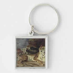 Chaveiro Tigre novo que joga com sua mãe, 1830 (óleo sobr
