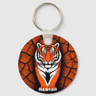 Chaveiro Tigre Ousado em Fundo de Terra Rachada