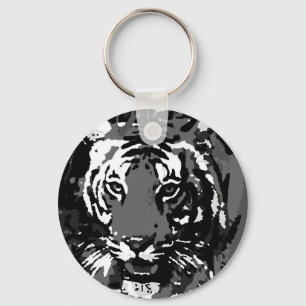 Chaveiro Tigre Pop de Arte Preto Branco