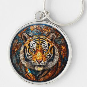 Chaveiro Tigre Vibrante Elegante Mosaico de Vidro Pintado