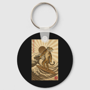 Chaveiro Tigre Vintage Surfando Kanagawa Ukiyo-e Japonês Su