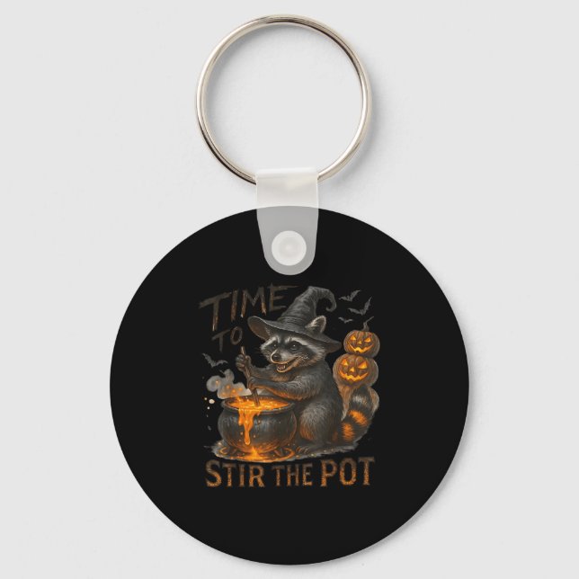 Chaveiro Time To Stir T Funny Raccoon Retro Halloween Anima (Frente)