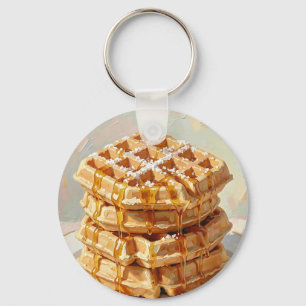 Chaveiro Tinta a Óleo de Xaropes de Waffles Belgas Dourados