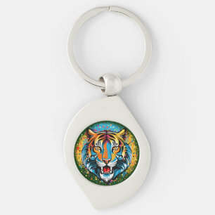 Chaveiro Tinta de cores Arco-íris Cabeça de Tigre