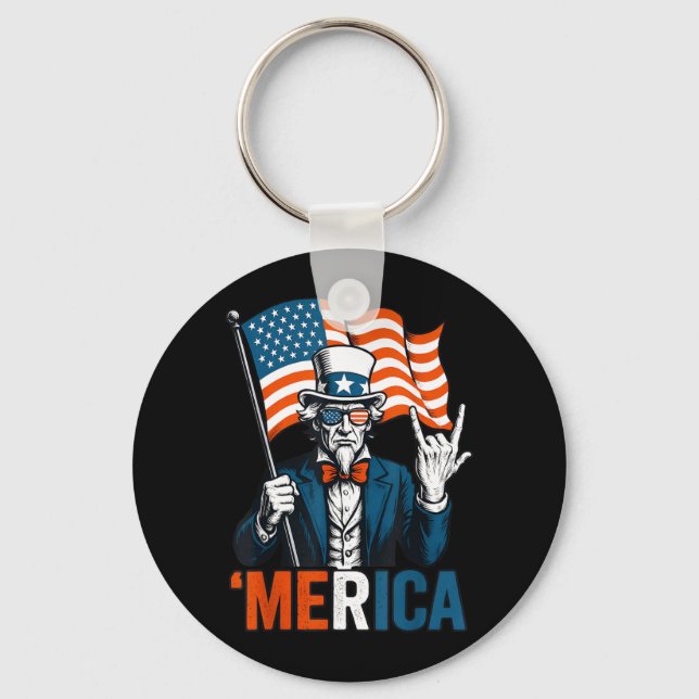 Chaveiro Tio Sam Merica Rock Engraçado 4 de Julho Americano (Frente)