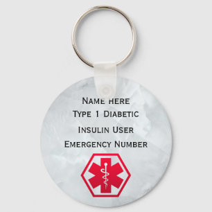 Chaveiro Tipo personalizado alerta do diabético - 1 ou 2
