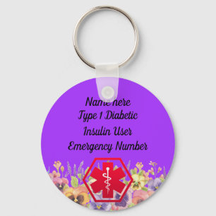 Chaveiro Tipo personalizado do diabético alerta floral - 1