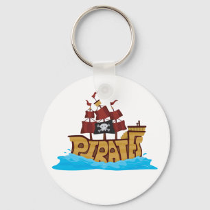 Chaveiro Tipografia de Navio Pirata com Bandeira de Caveira