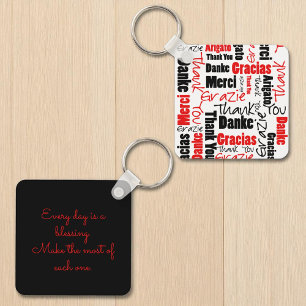 Chaveiro Tipografia do Red Black Multilingual "Obrigado"
