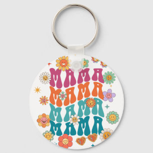 Chaveiro Tipografia retrô Mama Mama Floral Smiley Face