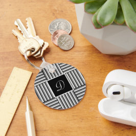 Chaveiro Tiras modernas em preto, branco e cinza - Monogram