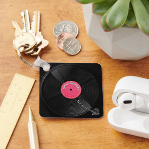 Chaveiro Toca-discos de Vinil Retro Personalizado Quadrado